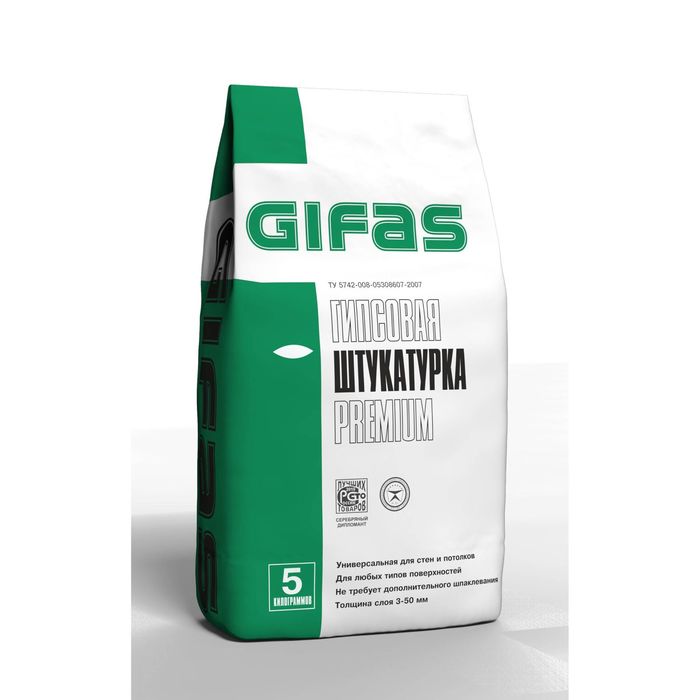 Штукатурка гипсовая Gifas Premium (толщина слоя от 3 мм), 5 кг