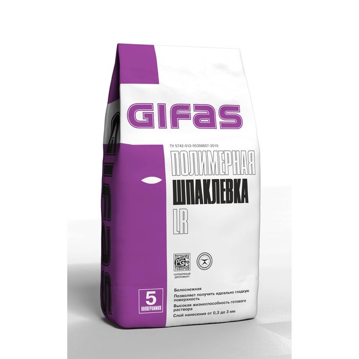 Шпаклёвка полимерная Gifas LR, белоснежная, 5 кг