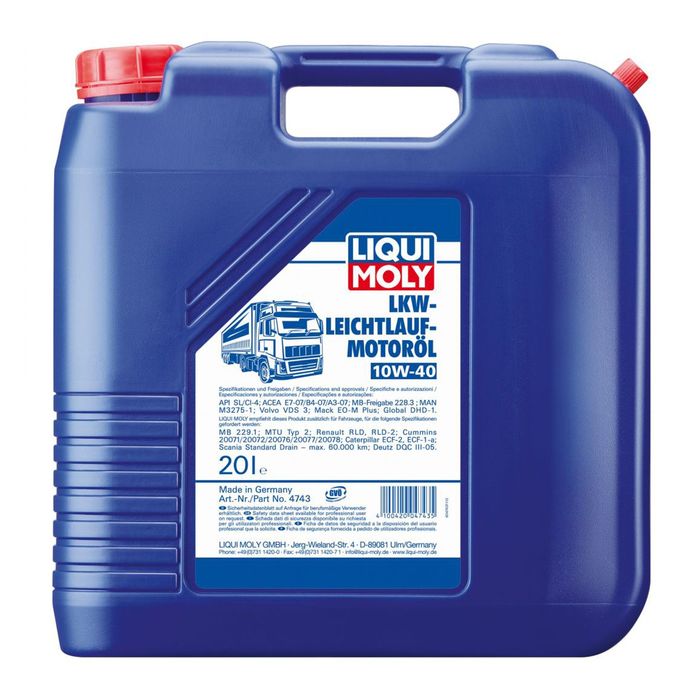 Моторное масло Liqui Moly LKW-Leichtl.Basic 10W-40 SL/CL-4, A3/B3/E5/E7, 20 л