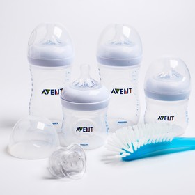 Набор для новорождённых Avent Natural, 6 предметов: бутылочка 125 мл, 2 шт., бутылочка 260 мл, 2 шт., соска-пустышка, щёточка