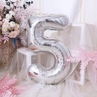 Шар фольгированный 40" Цифра 5, цвет серебряный 1386218