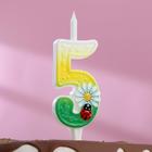 Свеча для торта "Ромашки", 12.5 см, разноцветная цифра "5" - фото 992879