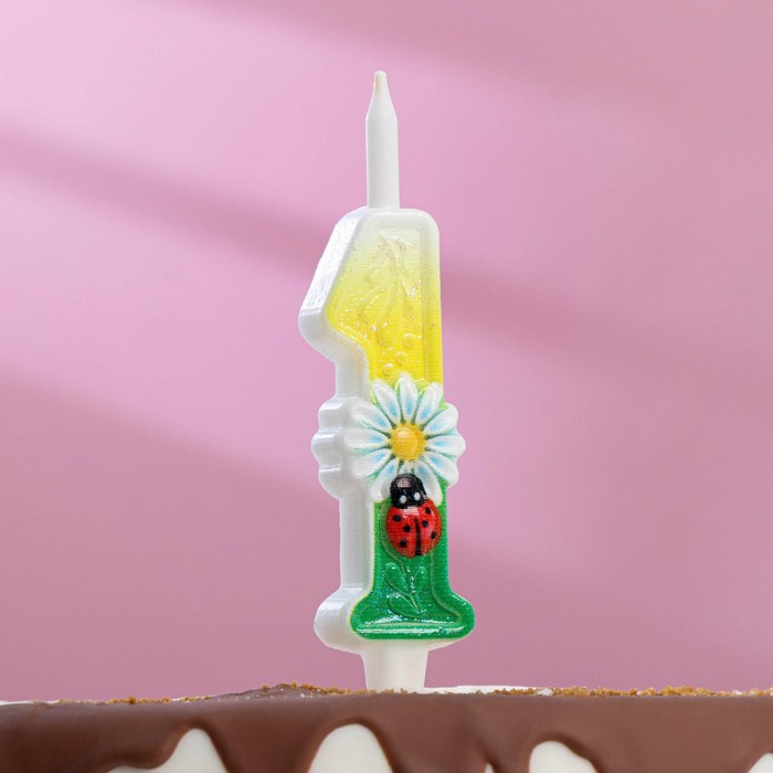 Свеча для торта "Ромашки", 12.5 см, разноцветная цифра "1"