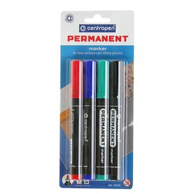 Набор маркеров перманентных 4 цвета, 5.0 мм Centropen 8566, линия 2,5 мм, блистер, европодвес