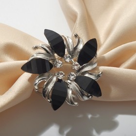 Кольцо для платка "Цветок", круг, цвет чёрный в серебре