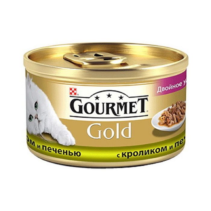 Влажный корм GOURMET GOLD ДУО для кошек, кролик/печень, ж/б 85 г