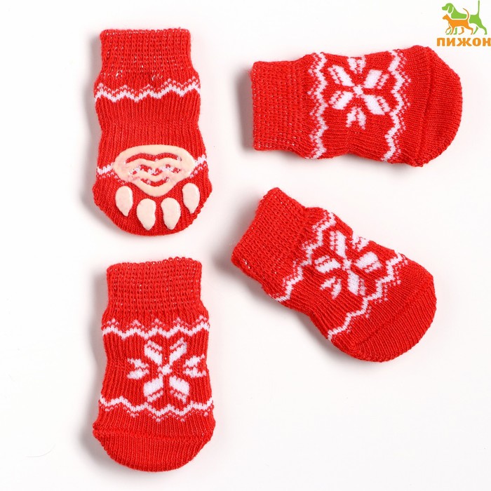 Носки нескользящие "Снежинка", размер L (3,5/5 * 8 см), набор 4 шт, красные - фото 156009