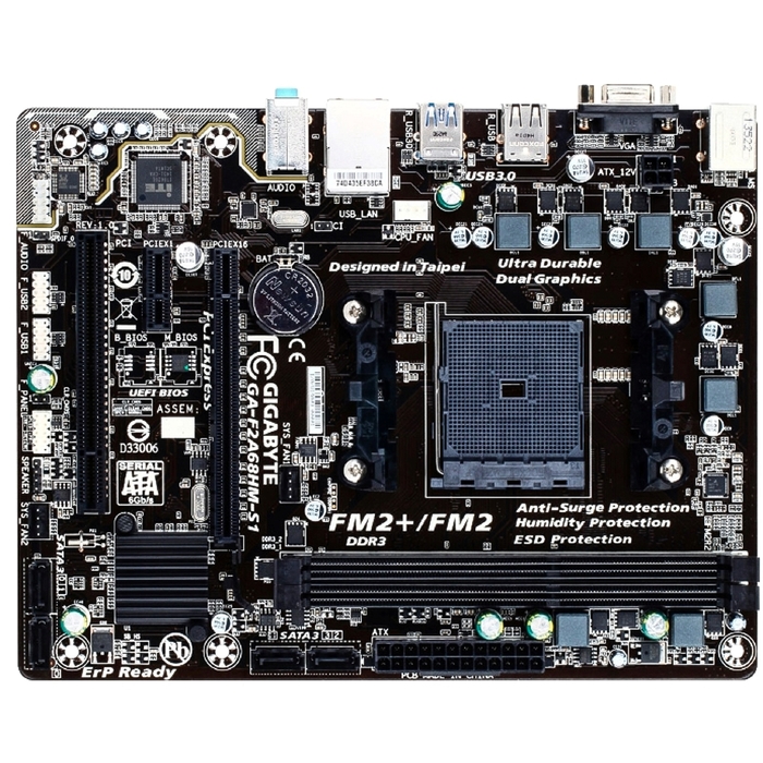 Материнская плата Gigabyte GA-F2A68HM-S1, Soc-FM2+, AMD A68H, 2xDDR3, mATX, Ret