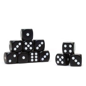 Dice 1.6x1.6 cm, black, with packing 100 PCs