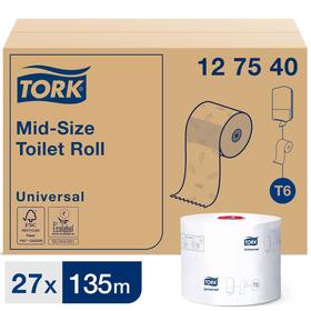 Туалетная бумага для диспенсера Tork Mid-size в миди рулонах (T6), 135 метров