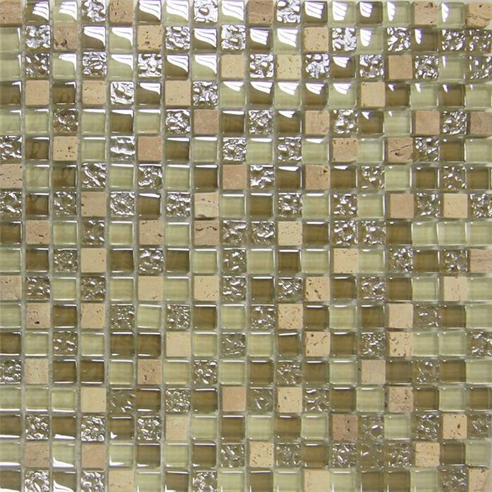 Mозаика стеклянная Elada Mosaic HK-32 Crystal+Stone, бежевая, 327х327х8 мм