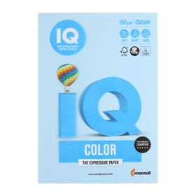 Бумага цветная А4 250 л, IQ COLOR, 160 г/м2, голубой лёд, OBL70
