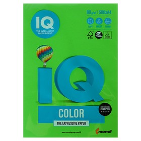 Бумага цветная А4 500 л, IQ COLOR, 80 г/м2, зеленый, MA42 1520943