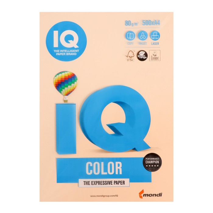 Бумага цветная IQ COLOR (А4,80г,SA24-темно-кремовый) пачка 500л.