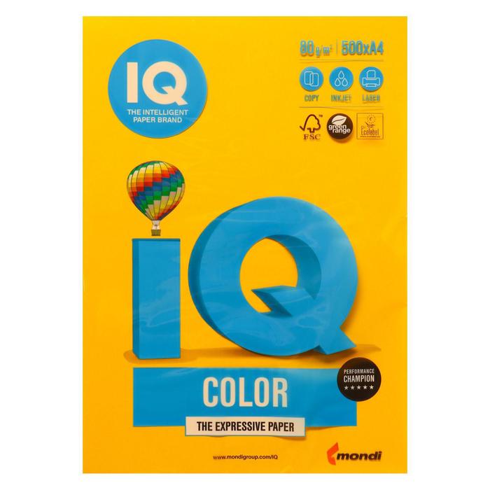 Бумага цветная IQ COLOR (А4,80г,SY40-солнечно-желтый) пачка 500л.