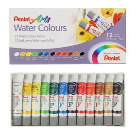 Акварель художественная набор в тубе 12 цветов по 5мл Pentel Water Colours