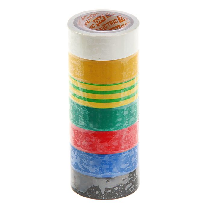 Изолента ПВХ, 19 мм х 5 м, 0.15 мм, набор из 7 цветов, SQ0526-0052