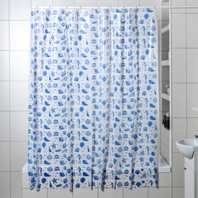 Штора для ванной комнаты «Ракушки», 180×180 см, полиэтилен, цвет белый