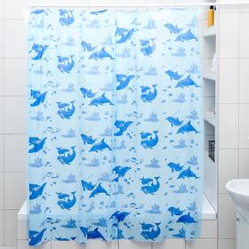 Штора для ванной комнаты «Дельфины», 180×180 см, полиэтилен, цвет голубой