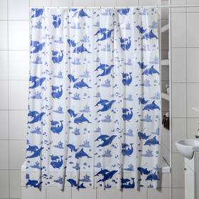 Штора для ванной комнаты «Дельфины», 180×180 см, полиэтилен, цвет белый