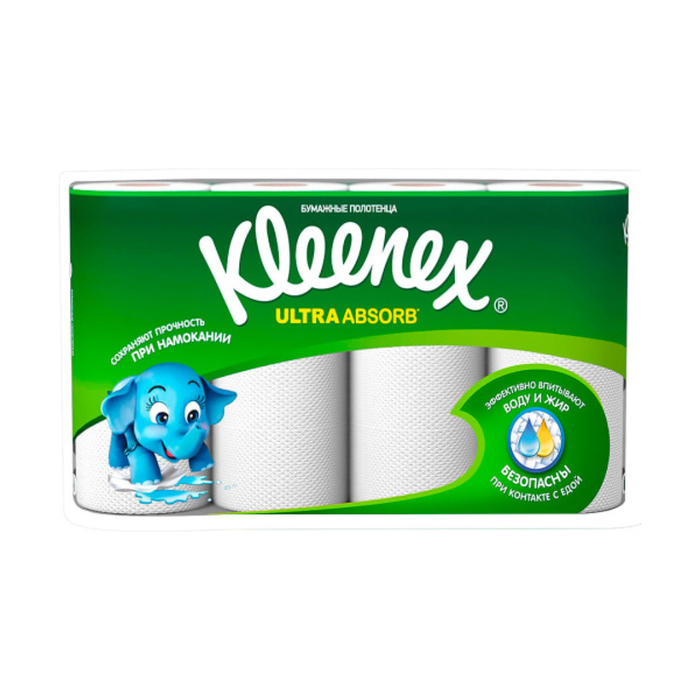 Полотенца бумажные Kleenex Ultra Absorb, 56 листов, 4 рулона