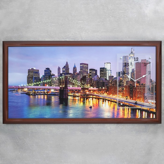 Часы-картина настенные, серия: Город, "Рассвет в Нью-Йорке", 50 х 100 см, микс - фото 9263799