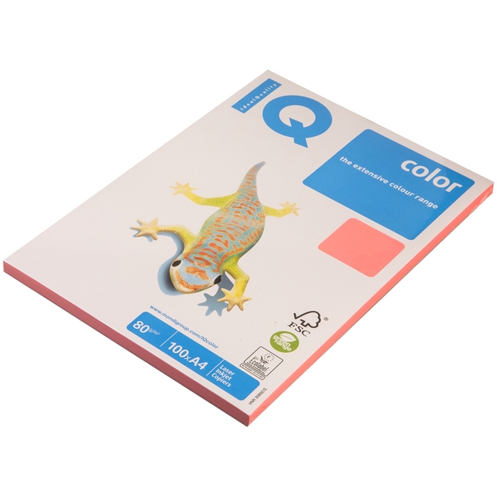 Бумага цветная А4 100 л, IQ COLOR Neon, 80 г/м2, розовый неон, NEOPI