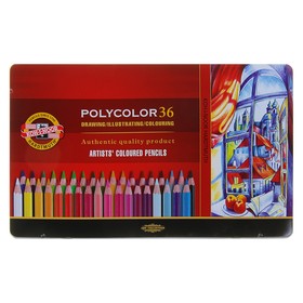 Карандаши художественные 36 цветов, Koh-I-Noor 3825 PolyColor, мягкие, в металлическом пенале