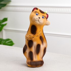 Копилка "Кошка Тома", флок, бежевый леопард, 22 см