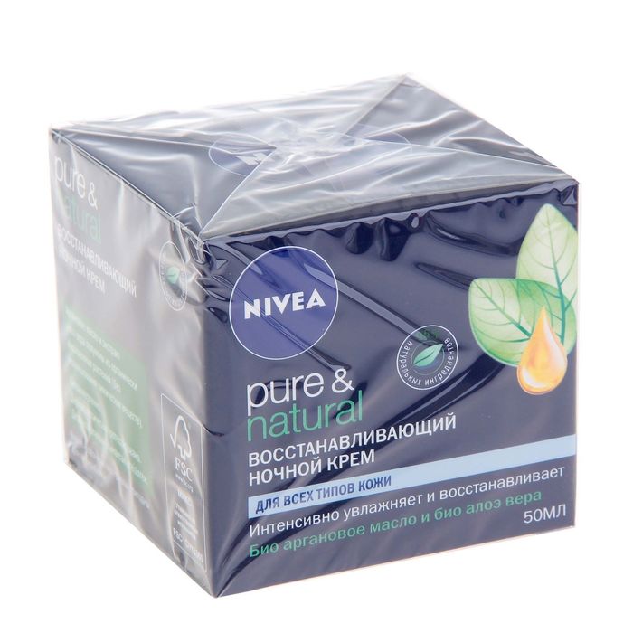 Восстанавливающий ночной крем Nivea Pure &amp; Natural для всех типов кожи, 50 мл, коробка 12 шт