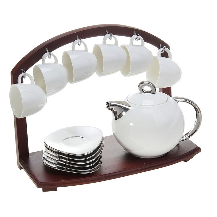 Кофейно чайный набор. Чайный набор на подставке. Кофейный набор. Необычный чяйные сервизы. Чайный набор на деревянной подставке.