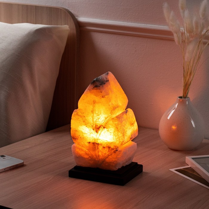 Соляная лампа "Лист резной", цельный кристалл, 20.5 см, 2-3 кг - фото 169126
