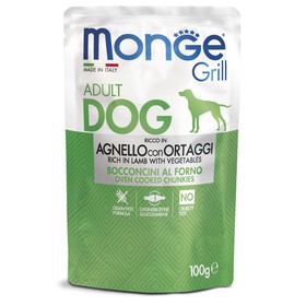 Влажный корм Monge Dog Grill Pouch для собак, ягненок с овощами, пауч, 100 г