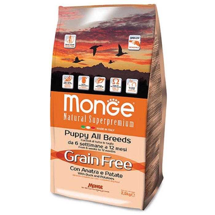 Сухой корм Monge Dog GRAIN FREE беззерновой для собак, утка с картофелем 12 кг