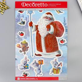 Наклейки Декоретто "Дед Мороз и лесные зверята" 35х50 см