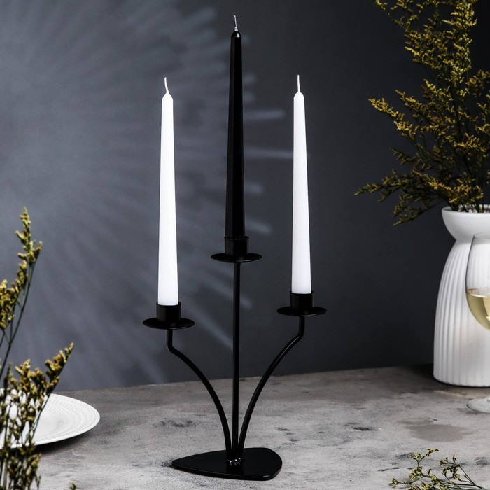 Подсвечник металл на 3 свечи "Диез", 10,5х27 см, черный - фото 938764