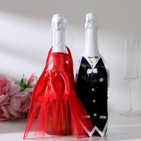 Decoration on champagne "Wedding waltz" red