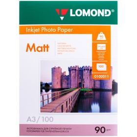 Фотобумага для струйной печати А3 LOMOND, блок 90 г/м², 100 листов, матовая, односторонняя (0102011)