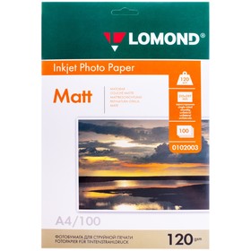 Фотобумага для струйной печати А4, 100 листов LOMOND, 120 г/м2, односторонняя, матовая (0102003)