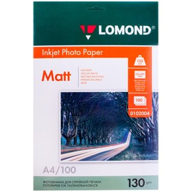 Фотобумага для струйной печати А4, 100 листов LOMOND, 130 г/м2, двусторонняя, матовая (0102004)