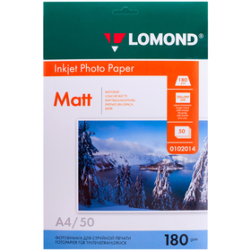 Фотобумага для струйной печати А4, 50 листов LOMOND, 180 г/м2, односторонняя, матовая (0102014)