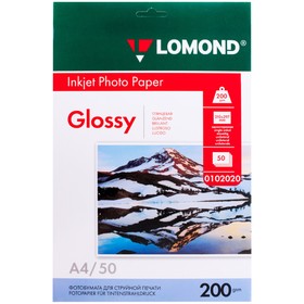 Фотобумага для струйной печати А4, 50 листов LOMOND, 200 г/м2, односторонняя, глянцевая (0102020)