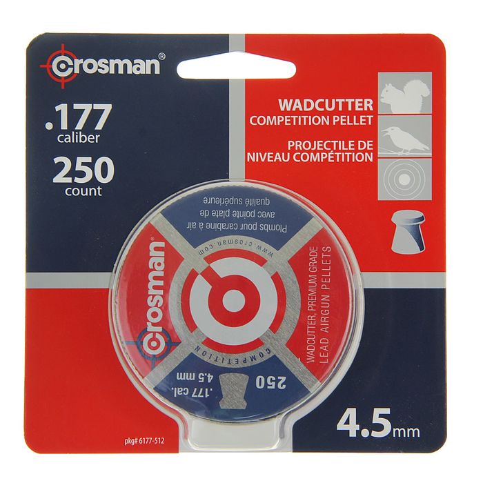 Пули пневм. &quot;Crosman Wadcutter&quot;, 4,5 мм., 7,4 гран (250 шт.) (12 в упаковке), 6177, шт