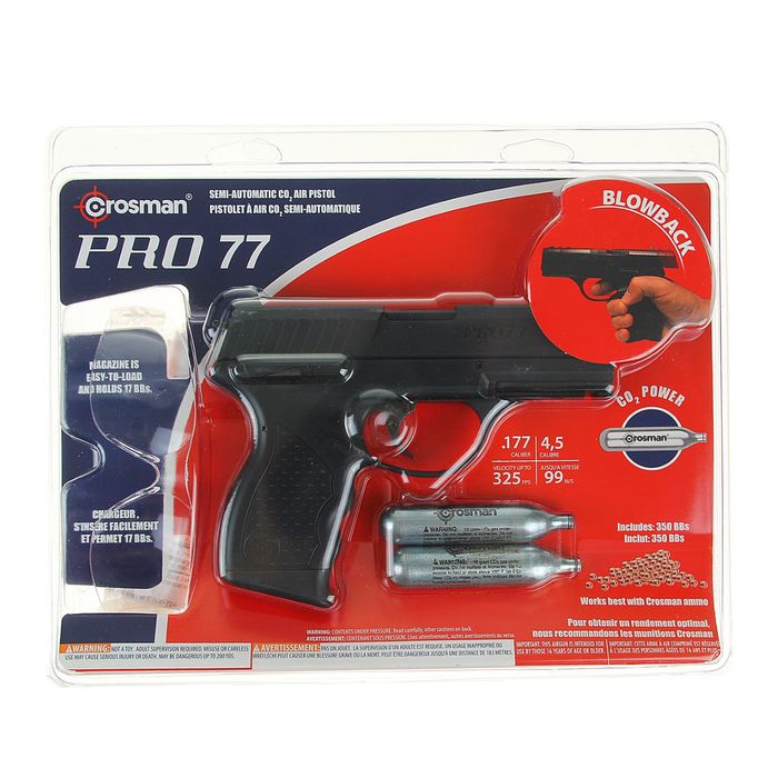 Пистолет пневм. Crosman PRO77 Kit (пули+очки+2баллончика), кал.4,5 мм, PRO77KT, шт