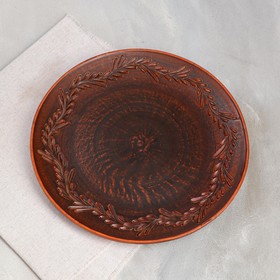 Тарелка плоская "Резной узор", декор, красная глина, 25 см