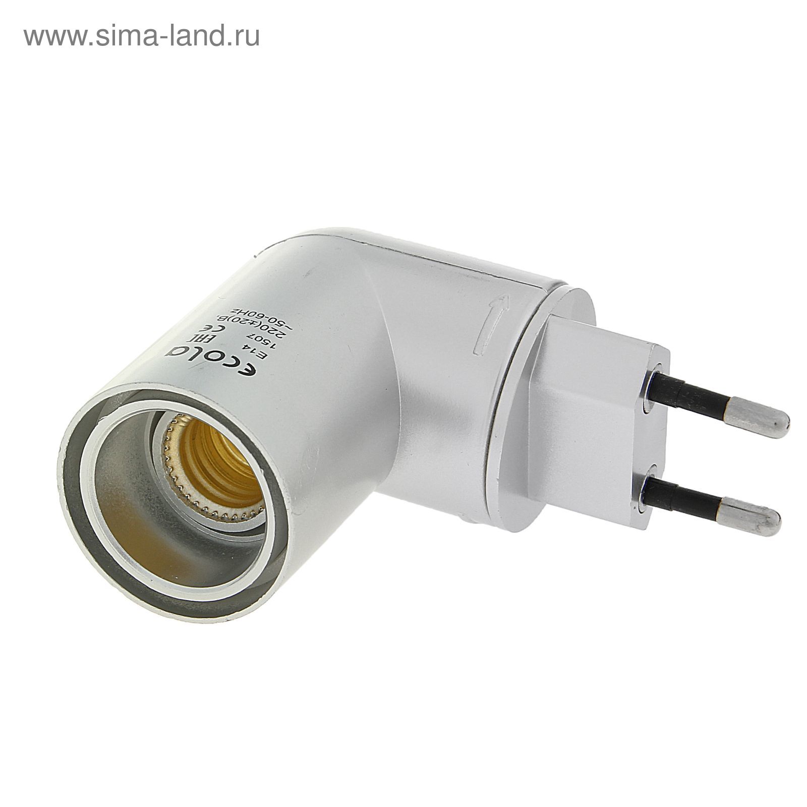 Переходник Ecola, вилка-патрон, E14, 60х83 мм, с выключателем, цвет ...