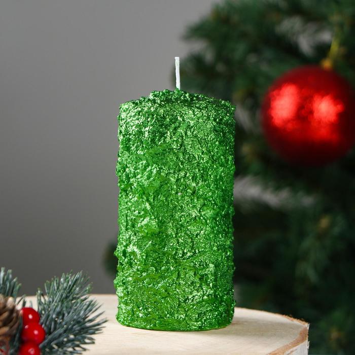 Свеча цилиндр, снежный "зеленый"