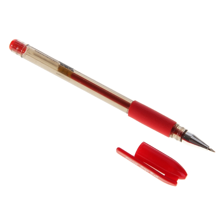 Ручка гелевая 0,7 мм тонированный корпус с резиновым держателем, стержень красный