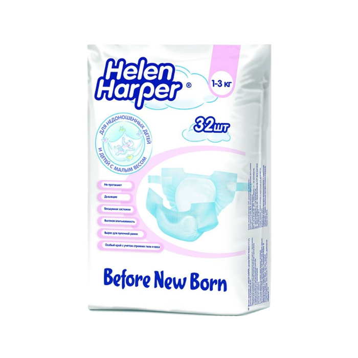 Подгузники Helen Harper Bebe Cash для новорожденных и недоношенных (1-3 кг), 32 шт