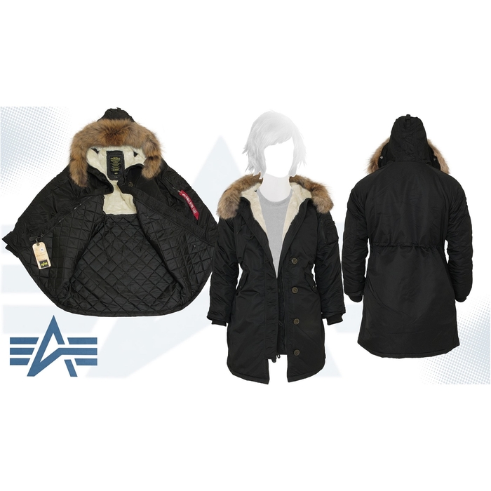Куртка утеплённая женская Elyse Alpha Industries Black, натуральный мех, S